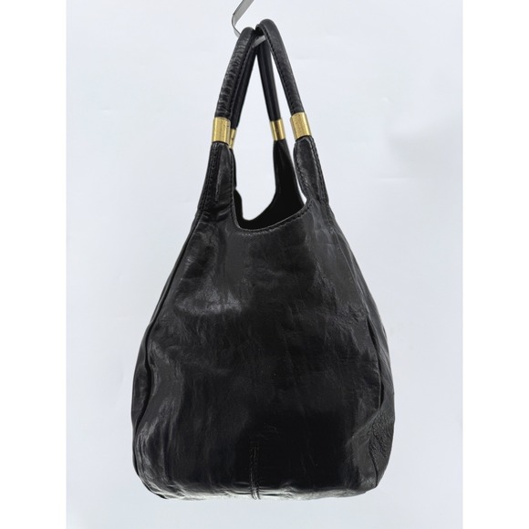 Jimmy Choo Mandah Black Leather Suede Expandable Hobo Bag Gold Hardware - Picture 5 of 12